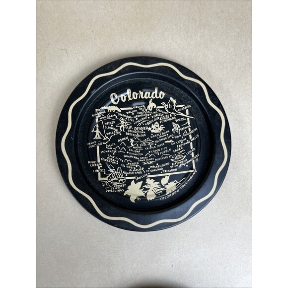 VTG Colorado‎ State & Flower Travel Souvenir Tin Metal Bar Tray Plate,4 Coasters - Picture 7 of 8
